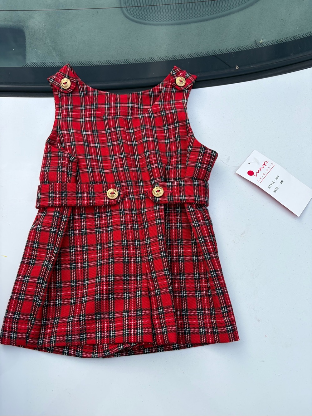 Source Unknown Red Plaid Girls' Formal Pinafore Dress